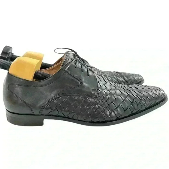Mercanti Fiorentini mens wingtip oxfords size 11.5 black Italian leather woven - Picture 1 of 14